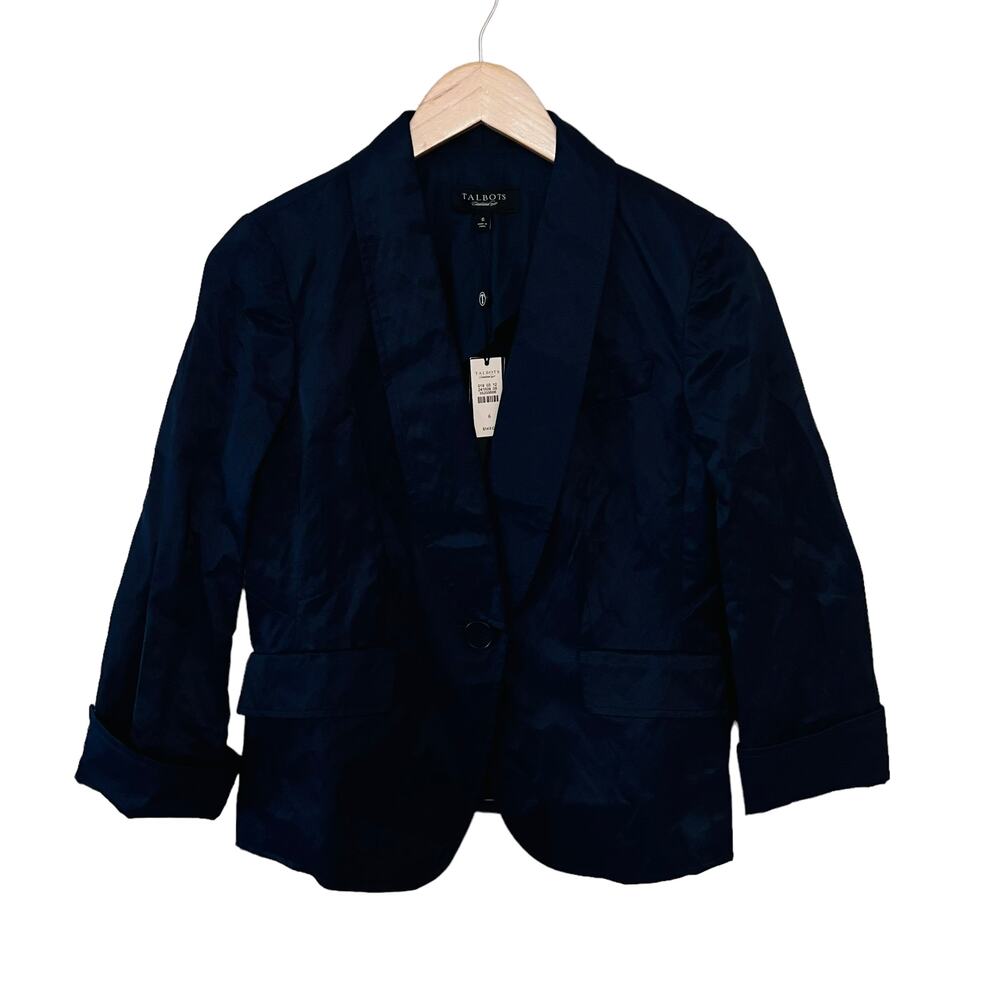Talbots Kate Fit Taffeta One Button Blazer Size 6 NWT Blue